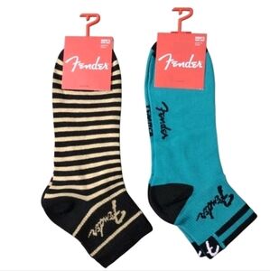 2 Pair Fender Guitar Men's Gold and Black Striped and Teal Socks